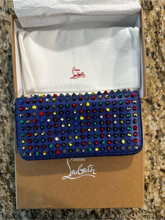 Christian Louboutin Handbags - Christian Louboutin Electric Blue Studded Zip-Around Wallet